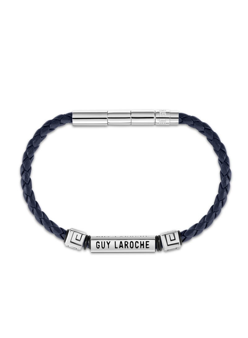 Jean Blue Leather And Stainless Steel Bracelet