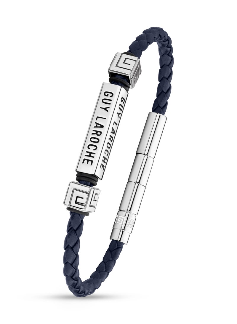 Jean Blue Leather And Stainless Steel Bracelet