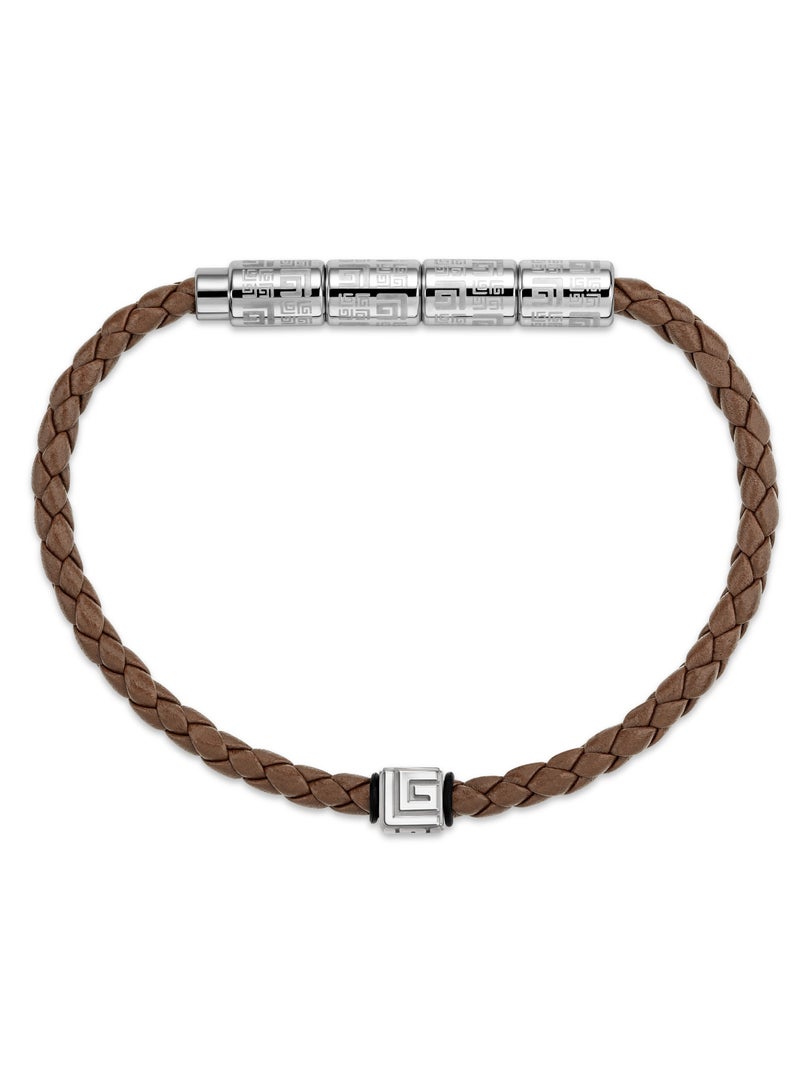 Gabriel Brown and Silver Leather Bracelet for Men