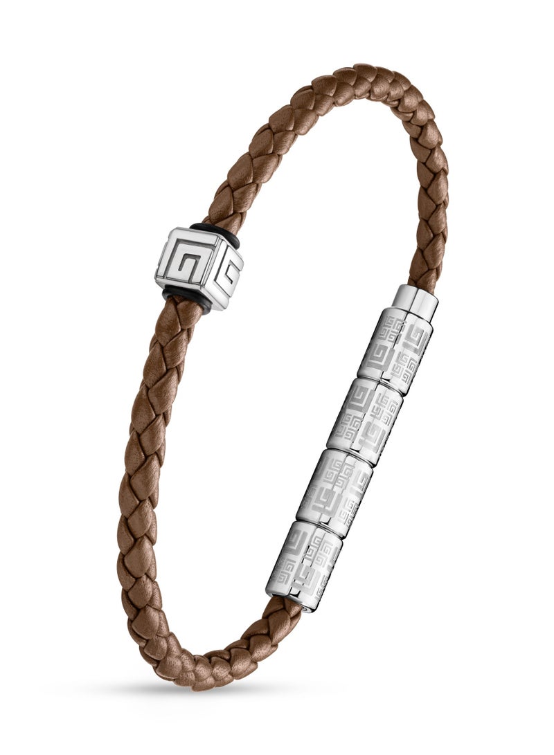 Gabriel Brown and Silver Leather Bracelet for Men