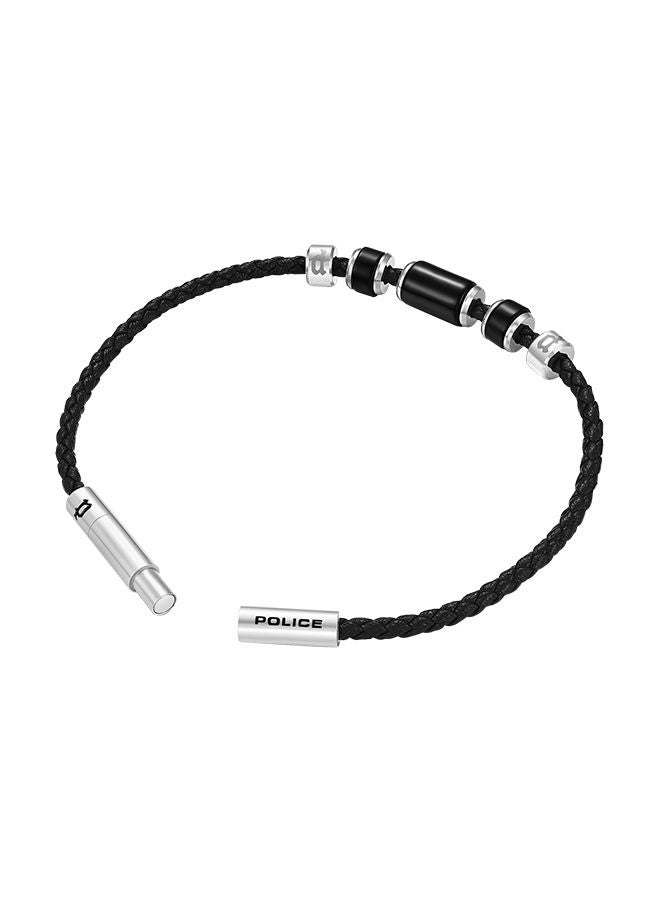 Police Bullion Black Leather With Onyx Beads Gents Bracelet - PEAGB0032204