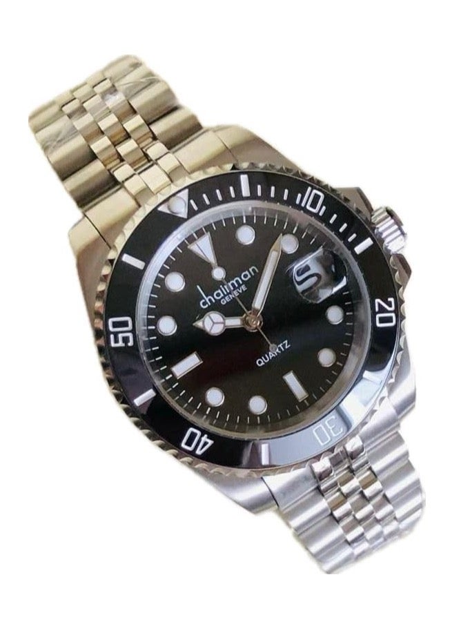 Men's Stainless Steel Wrist Watch, 40mm, Water Resistant, Black Bezel and Black Dial with Date