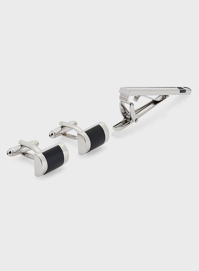 Reclangular Cufflink And Tie Pin Gift Set