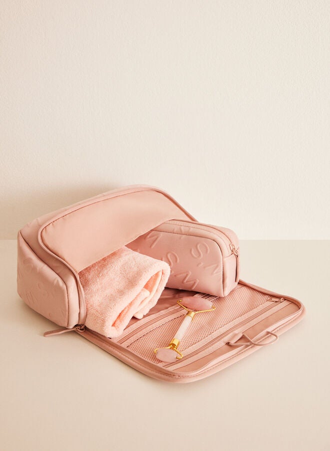 Large hanging toiletry bag pink logo