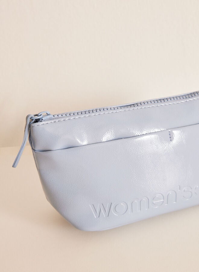 Small blue patent toiletry bag