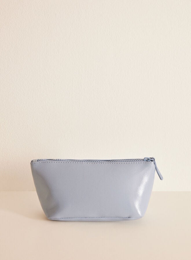 Small blue patent toiletry bag