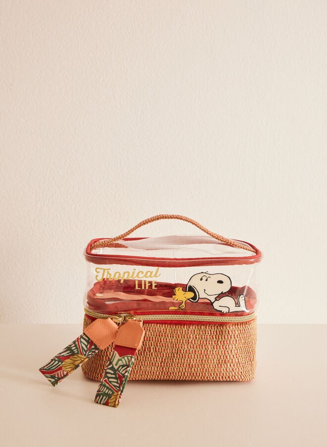 Large raffia Snoopy vanity case