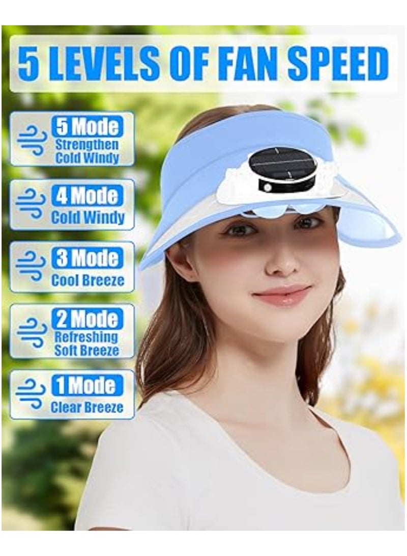 Solar Fan Hat, Sun Visor Hats with Fan, Men and Women Solar Powered Fan Hat, 5 Levels of Fan Speed, 5-10 H Work, Solar and Fan Hat for Fishing, Portable Fan Hat Adjustable Visor for Women Travel