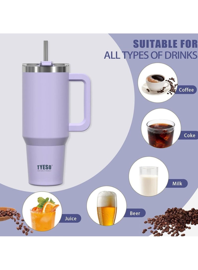 Tyeso 30 oz Tumbler with Handle, Straw and Lid - Leak Resistant Insulated Stainless Steel Water Bottle, Car Cup Holder Friendly Travel Coffee Mug (Purple)