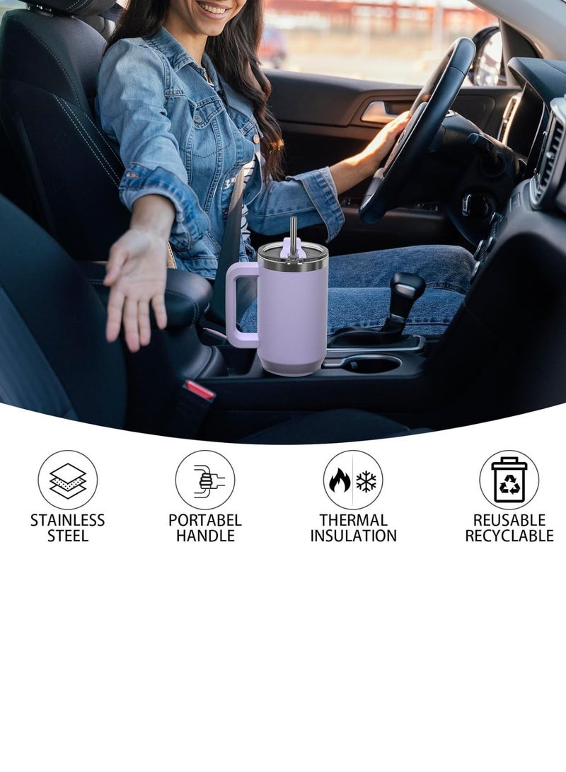 Tyeso 30 oz Tumbler with Handle, Straw and Lid - Leak Resistant Insulated Stainless Steel Water Bottle, Car Cup Holder Friendly Travel Coffee Mug (Purple)