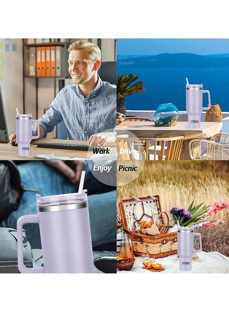 Tyeso 30 oz Tumbler with Handle, Straw and Lid - Leak Resistant Insulated Stainless Steel Water Bottle, Car Cup Holder Friendly Travel Coffee Mug (Purple)