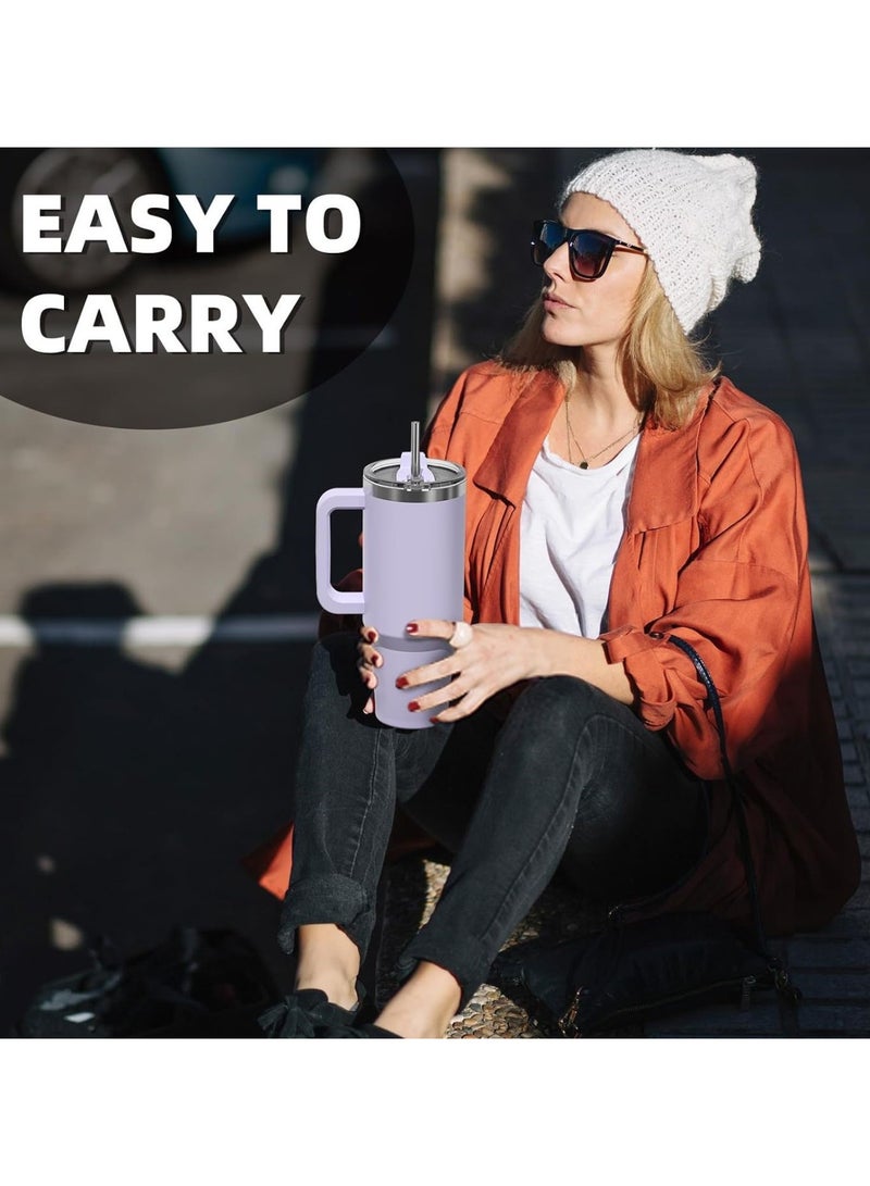 Tyeso 30 oz Tumbler with Handle, Straw and Lid - Leak Resistant Insulated Stainless Steel Water Bottle, Car Cup Holder Friendly Travel Coffee Mug (Purple)