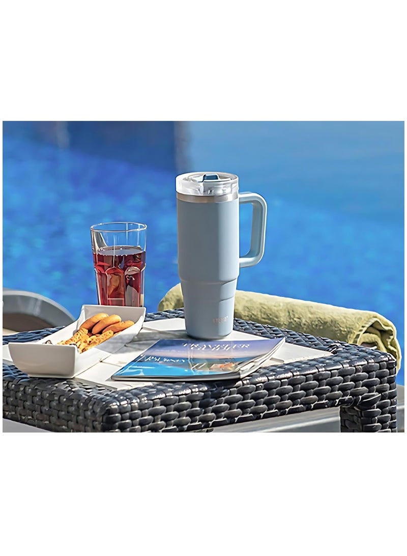 Tyeso 30 oz Tumbler with Handle, Straw and Lid - Leak Resistant Insulated Stainless Steel Water Bottle, Car Cup Holder Friendly Travel Coffee Mug (Light Blue)