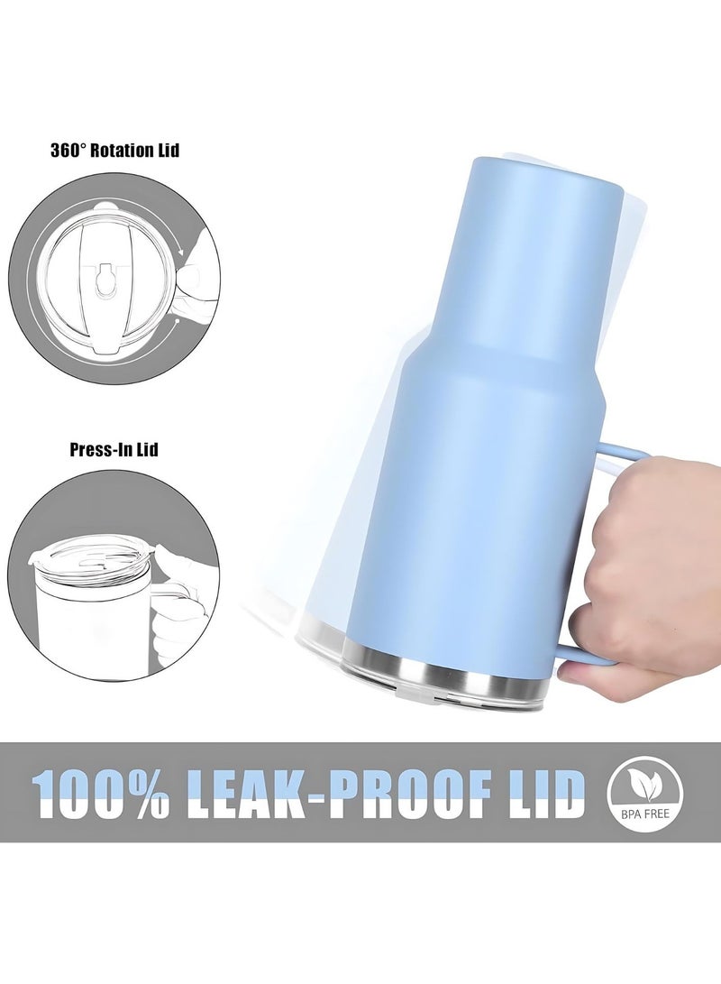 Tyeso 30 oz Tumbler with Handle, Straw and Lid - Leak Resistant Insulated Stainless Steel Water Bottle, Car Cup Holder Friendly Travel Coffee Mug (Light Blue)
