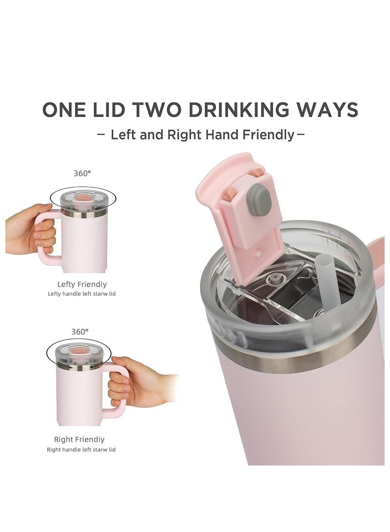 Tyeso 30 oz Tumbler with Handle, Straw and Lid Leak Resistant Insulated Stainless Steel Water Bottle, Car Cup Holder Friendly Travel Coffee Mug ( Light Pink )