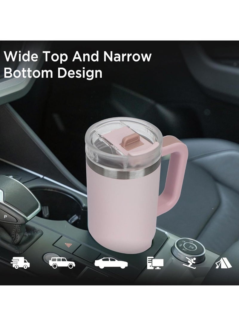 Tyeso 30 oz Tumbler with Handle, Straw and Lid Leak Resistant Insulated Stainless Steel Water Bottle, Car Cup Holder Friendly Travel Coffee Mug ( Light Pink )