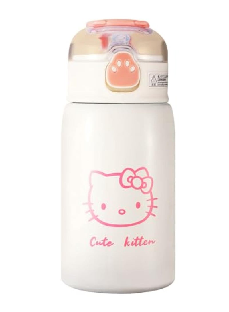 Kids Stainless Steel Water Bottle, 400ml KT Cartoon Water Bottle Cup, Kit-ty Reusable Portable Insulated Bottle, Keeps Hot and Cold Drinks, Insulated Sports Bottle, Leakproof Water Bottle