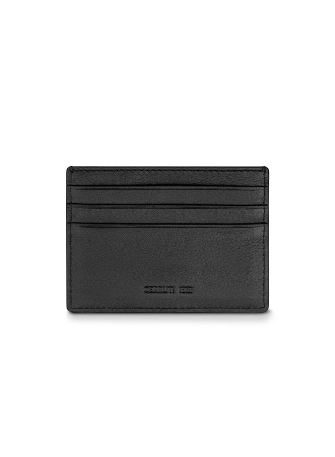 Oxford Black Minimalist Genuine Leather Card Case For Men With 3 Card Slots 105 MM- CEPU06859M-BLK