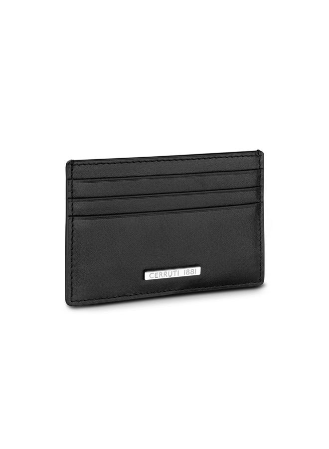 Oxford Black Minimalist Genuine Leather Card Case For Men With 3 Card Slots 105 MM- CEPU06859M-BLK