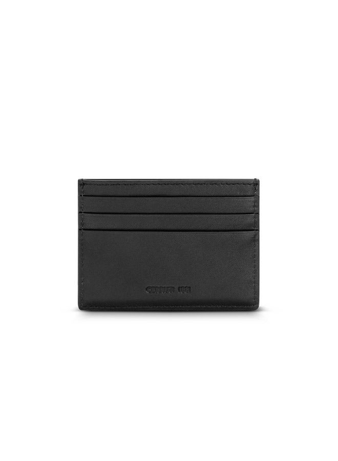 Punti Black Minimalist Genuine Leather Card Case For Men With 3 Card Slots 105 MM- CEPU06643M-BLK