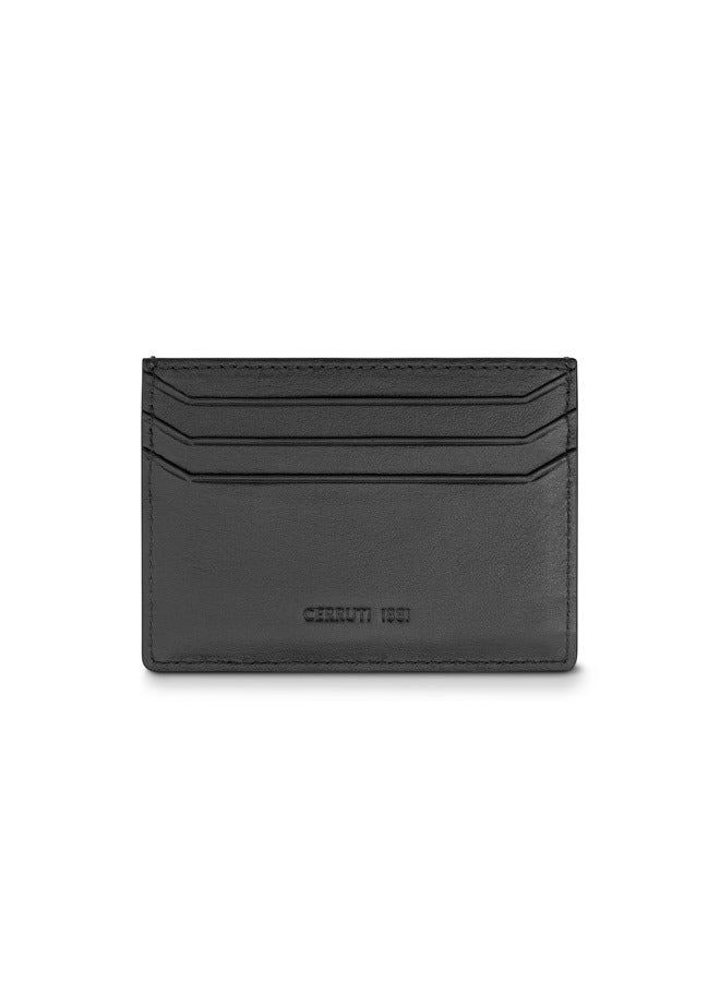 Cannes Black Minimalist Genuine Leather Card Case For Men With 3 Card Slots 105 MM- CEPU06857M-BLK