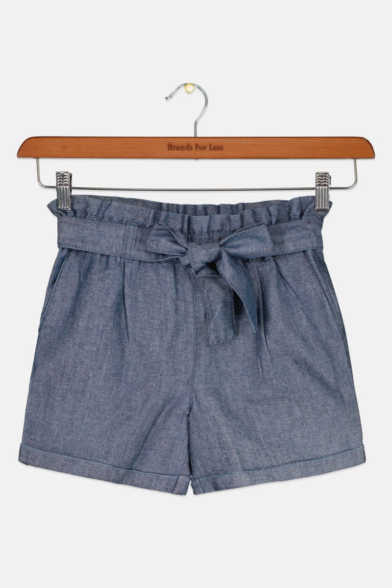 Kids Girl Metallic With Belt Cargo Short, Blue