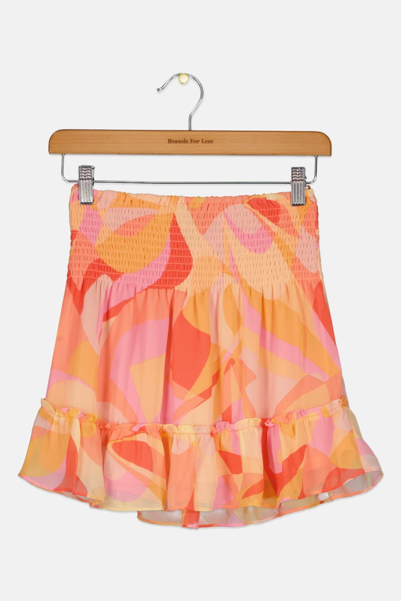 Kids Girls Abstract Print Smocked Skirts, Pink/Yellow Combo