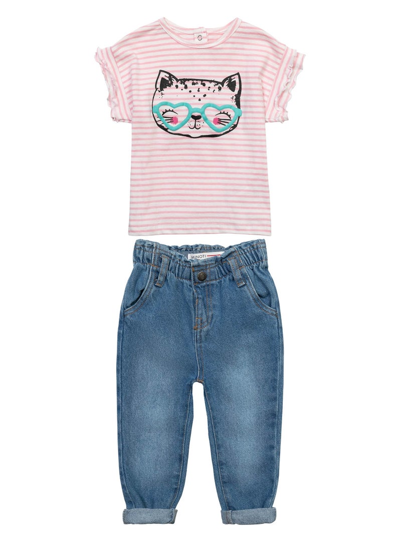 Kids Short Sleeved T-Shirt And Denim Trouser Set