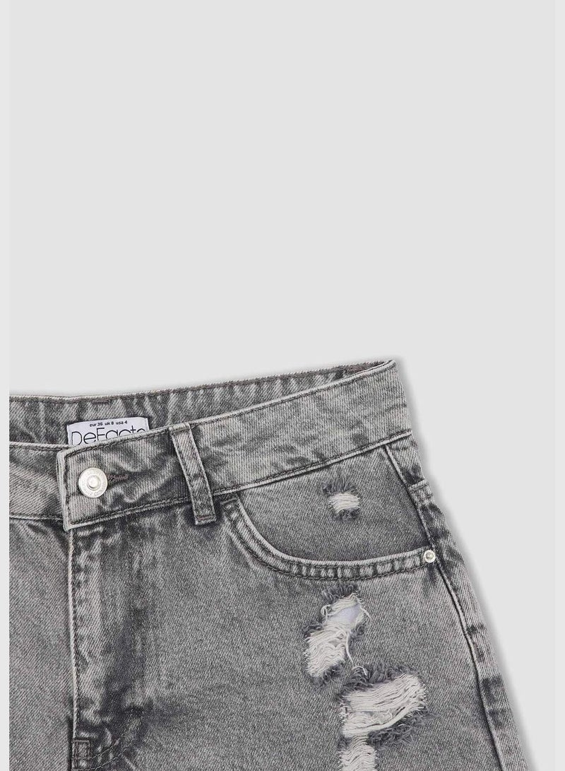 Distressed High Waisted Mini Jean Short