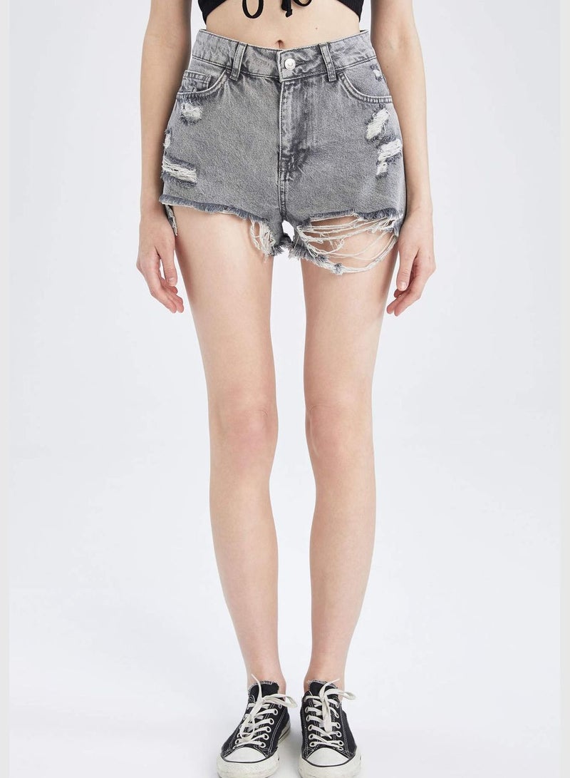 Distressed High Waisted Mini Jean Short