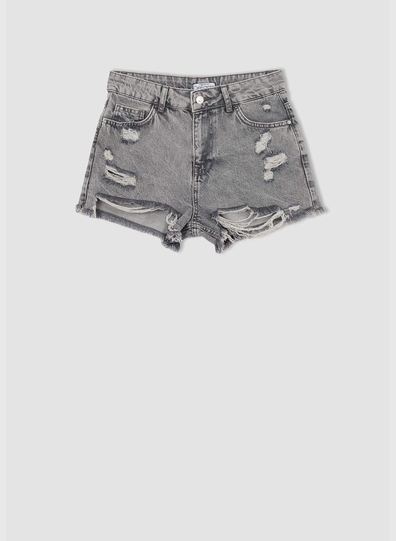 Distressed High Waisted Mini Jean Short