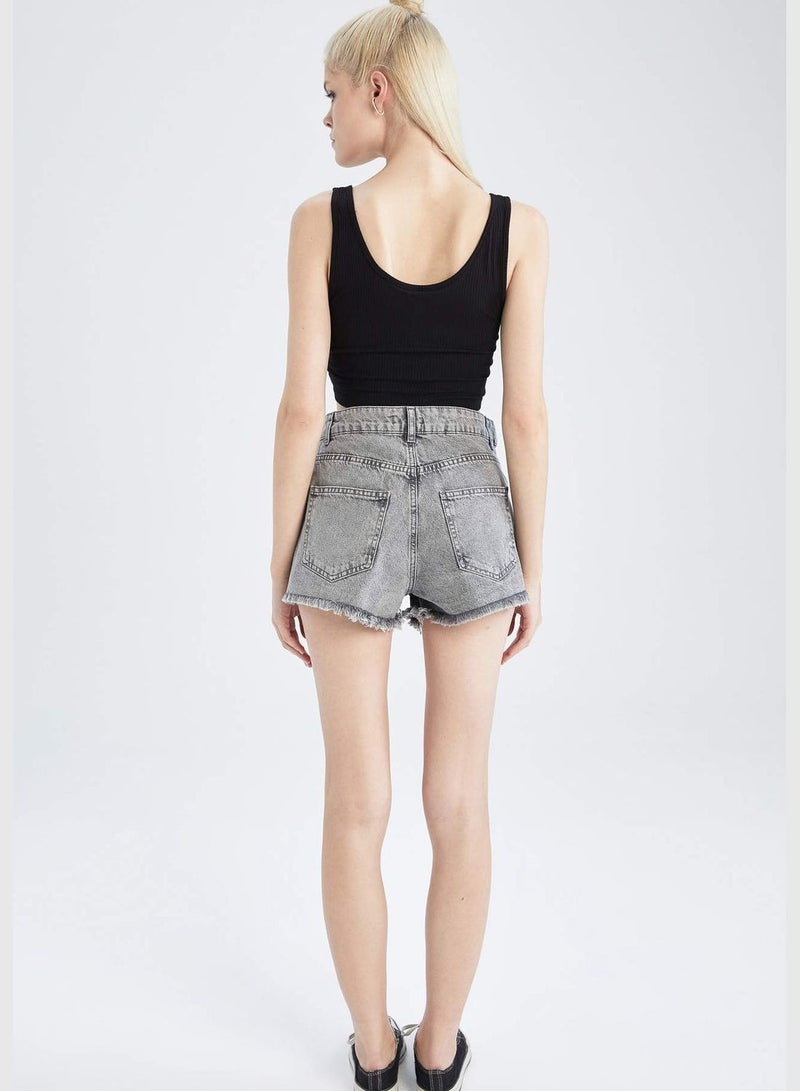 Distressed High Waisted Mini Jean Short