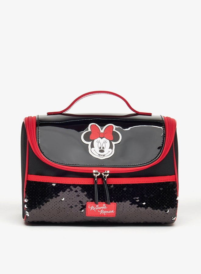 Minnie Mouse Embellished Lunch Bag with Zip Closure and Top Handle