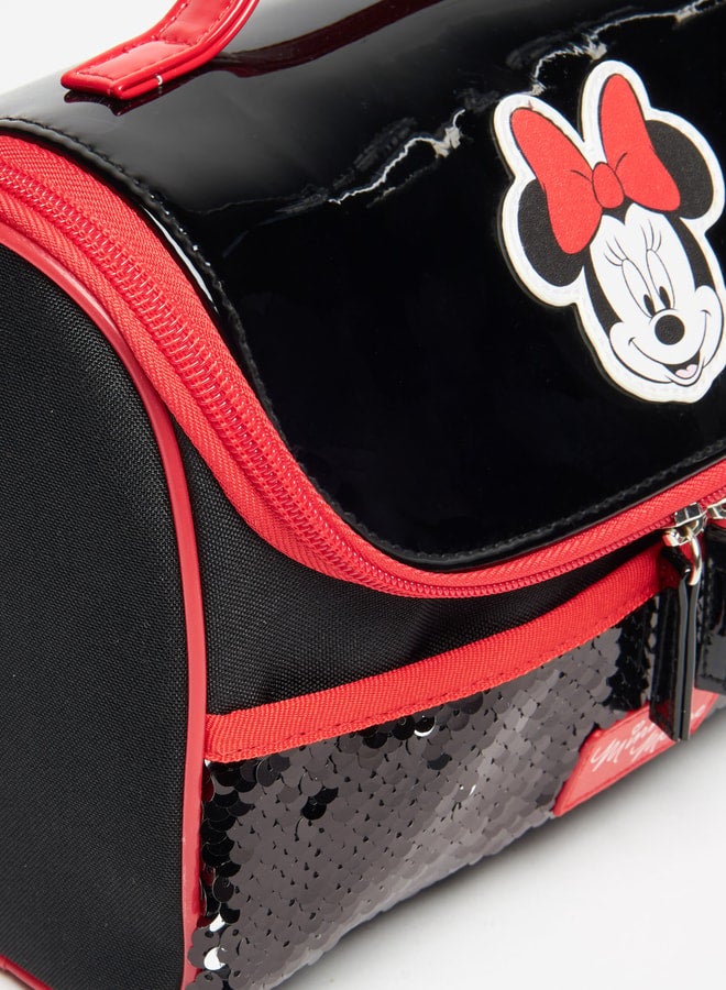 Minnie Mouse Embellished Lunch Bag with Zip Closure and Top Handle