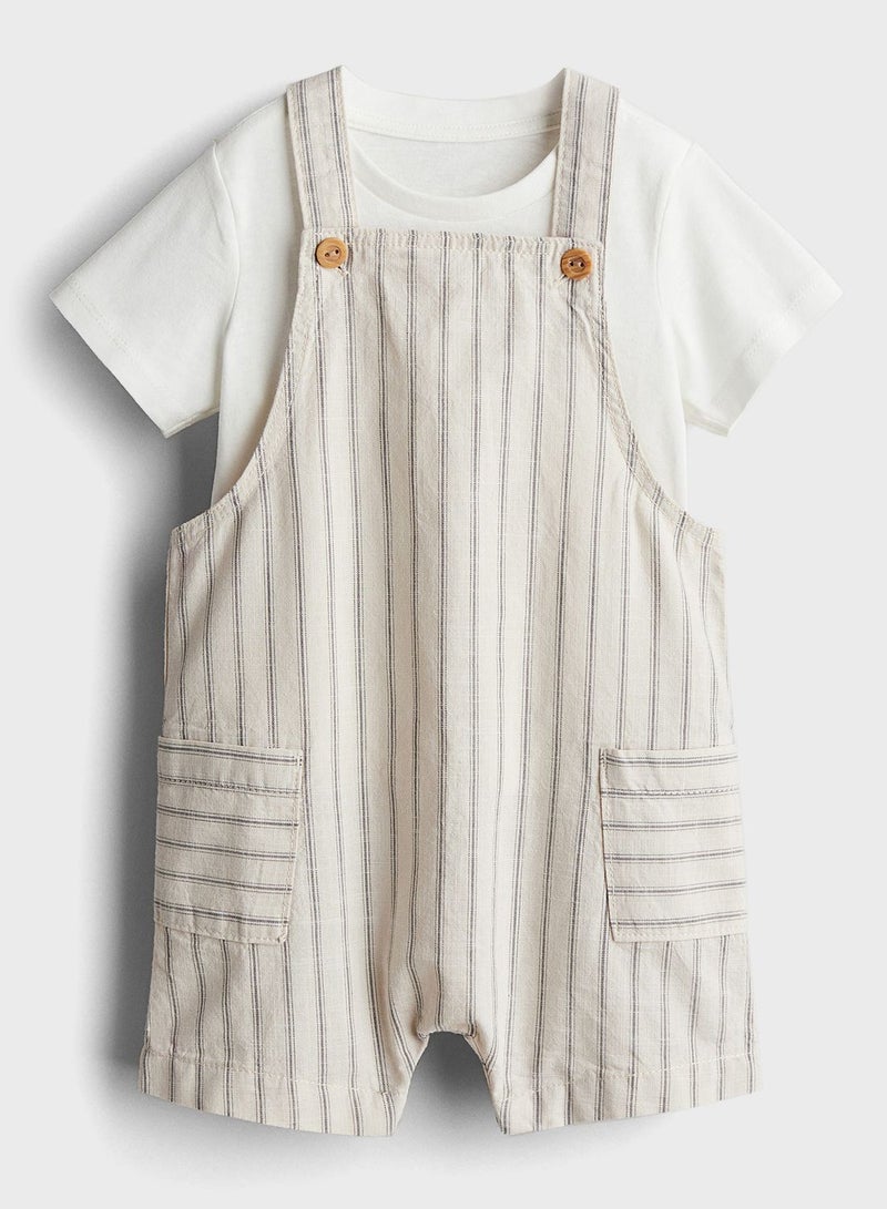 Kids Striped Dungaree & T-Shirt Set