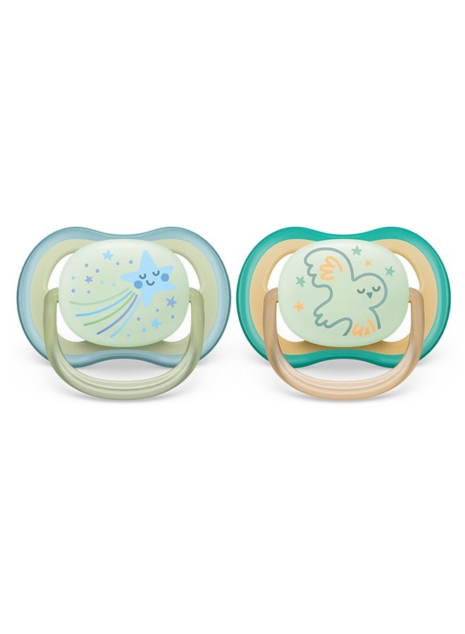 Philips Avent Ultra Air Soother 2 X Light, Breathable Glow - In - The - Dark Baby Soothers For Babies Aged 0 - 6 Months , Bpa - Free With Steriliser Carry Case (Model Scf376, 18)