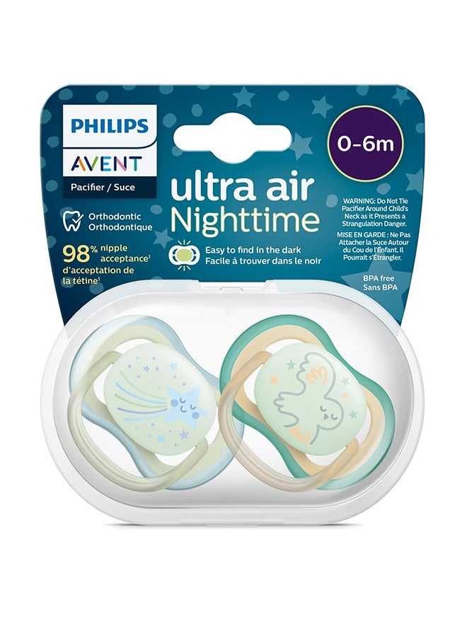 Philips Avent Ultra Air Soother 2 X Light, Breathable Glow - In - The - Dark Baby Soothers For Babies Aged 0 - 6 Months , Bpa - Free With Steriliser Carry Case (Model Scf376, 18)
