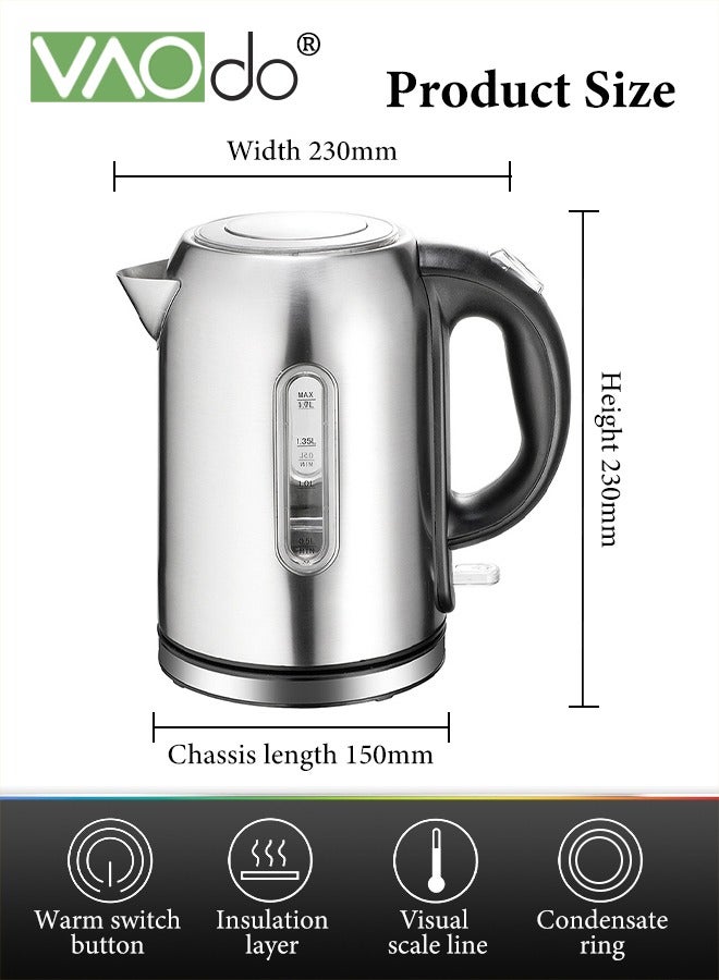 Stainless Steel Electric Kettle 1.7 Liter Tea Kettle 2200W Fast Boil with LED Light Auto Shut-off and Boil-dry Protection Electric Hot Water Kettle Portable for Tea and Coffee Kettle