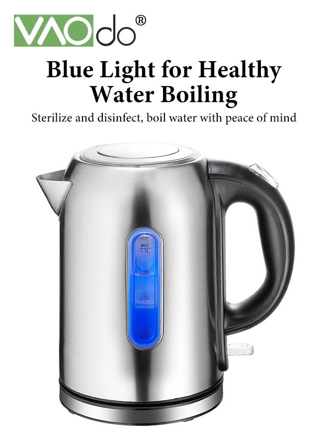 Stainless Steel Electric Kettle 1.7 Liter Tea Kettle 2200W Fast Boil with LED Light Auto Shut-off and Boil-dry Protection Electric Hot Water Kettle Portable for Tea and Coffee Kettle