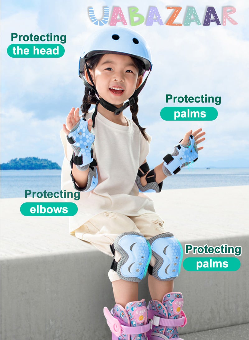 7 PCS Kids Helmet Adjustable Protective Gear Set with Elbow Knee Wrist Pads for Multi-Sports Skateboarding Bike Riding Scooter Inline skatings Longboard Roller Skate