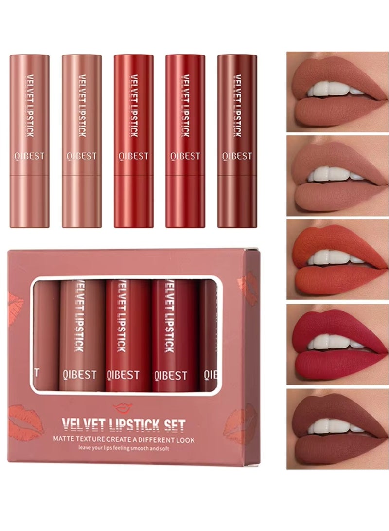 5 Colors Velvet Lipstick Set Velvet Matte Texture Lipstick Set Creamy Cover Soft Matte Full Coverage Lipstick Set Long Lasting Non Drying Nourishing Matte Lipstick Set B