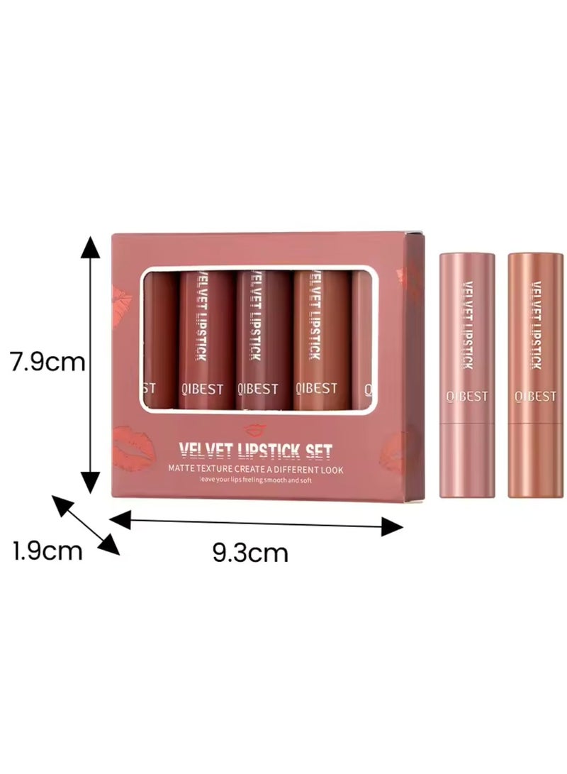 5 Colors Velvet Lipstick Set Velvet Matte Texture Lipstick Set Creamy Cover Soft Matte Full Coverage Lipstick Set Long Lasting Non Drying Nourishing Matte Lipstick Set B