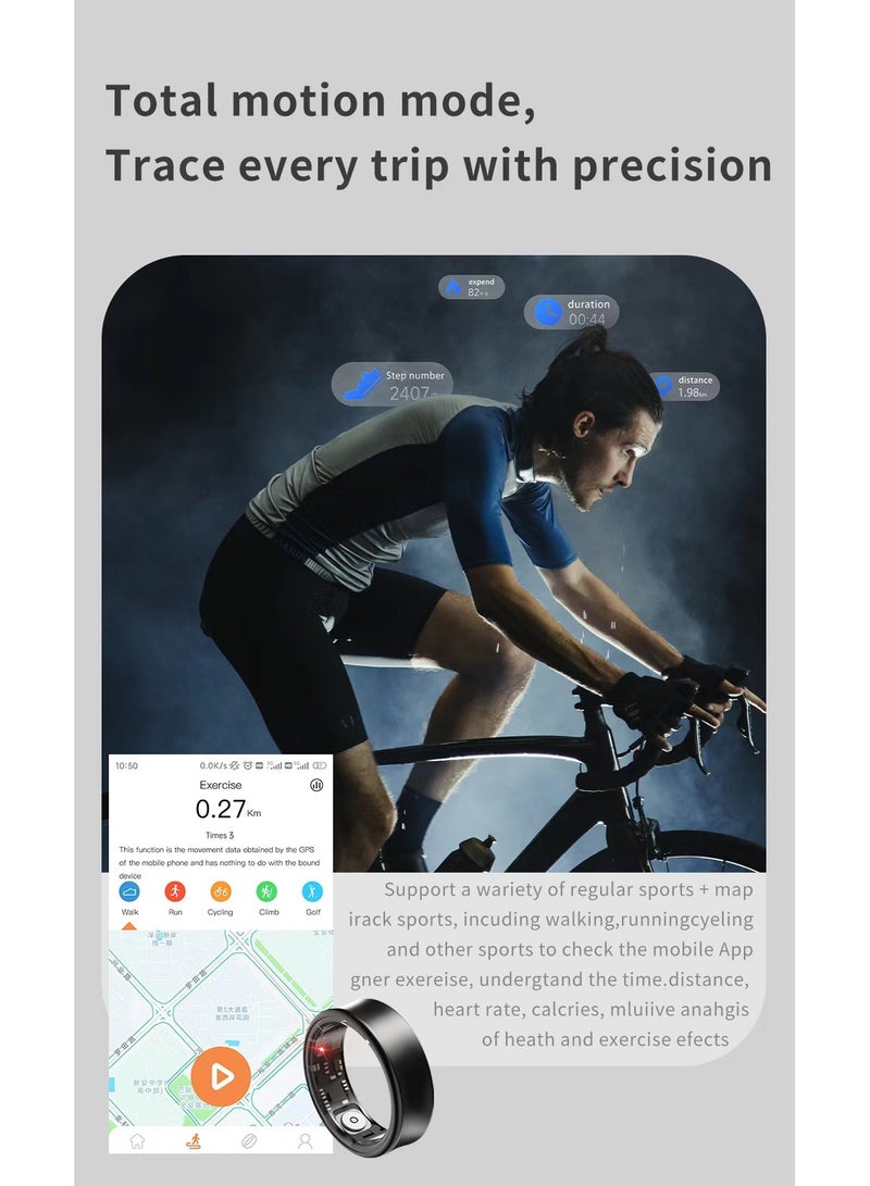 Smart Health Ring for Heart Rate Blood Oxygen Sleep Monitoring all Weather Motion Calculation 24-hour Health Monitoring Protect Your Health Black No.17