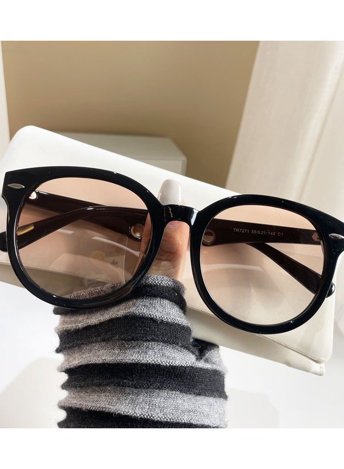 Retro sunglasses female rivets anti-UV polarizing sunglasses male square big face slimming glasses tide