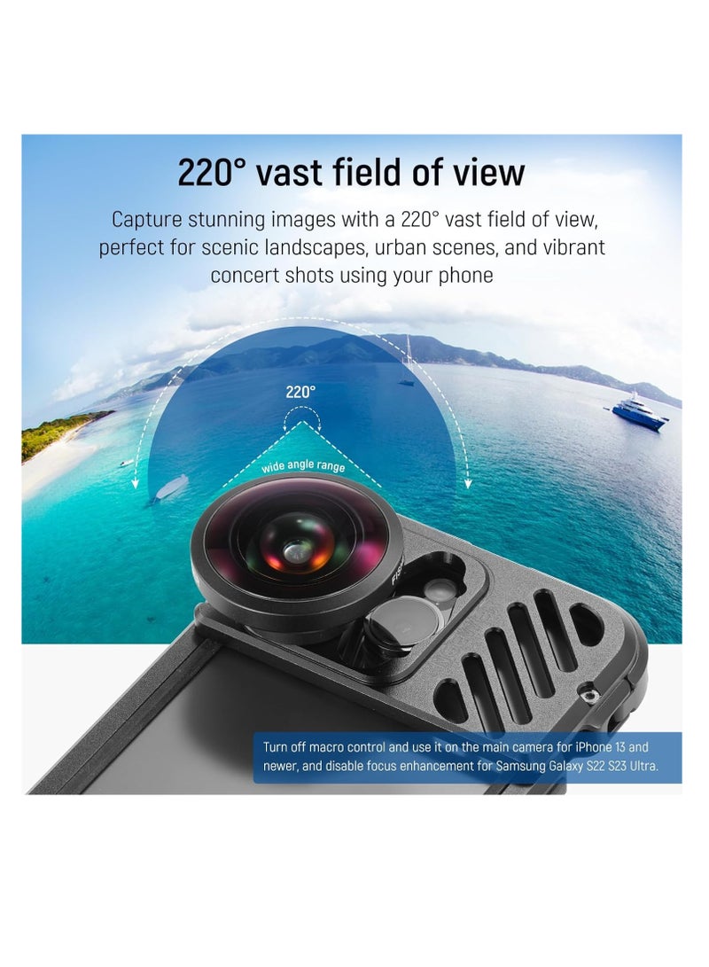 HD 8mm Fisheye Lens for 17mm Thread Compatible with SmallRig iPhone Samsung Cases 220 Degree Wide Angle