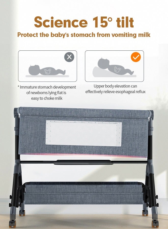 3 in 1 Baby Bassinet Rocking Bassinets Bedside Sleeper with Comfy Mattress and Wheels Portable Bedside Crib for Newborn Infant