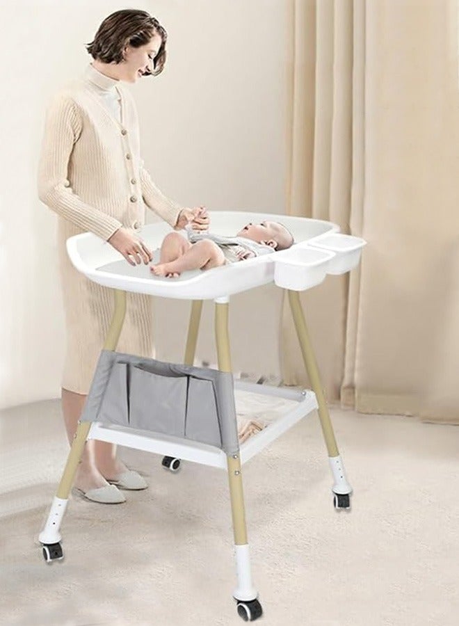 Baby Changing Table Portable Infant Diaper Changing Station with Wheels Nursery Changing Table with Bathtub and Storage Bag