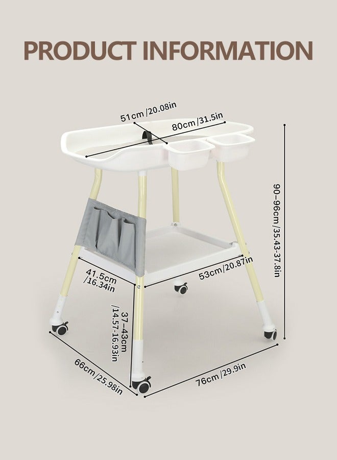 Baby Changing Table Portable Infant Diaper Changing Station with Wheels Nursery Changing Table with Bathtub and Storage Bag