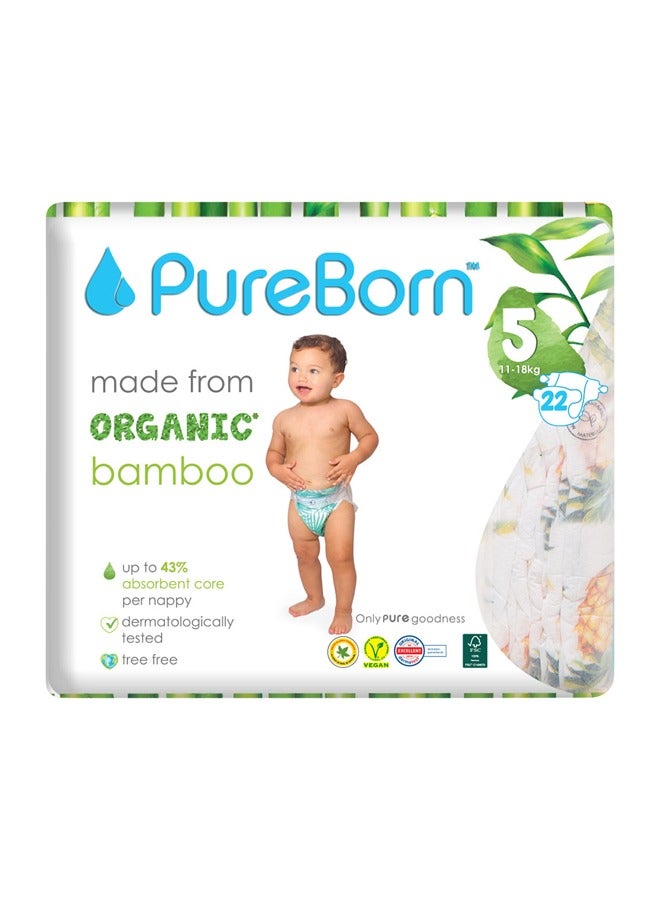 Pureborn Organic Diaper Size 5, 11-18Kg, 22pcs Set