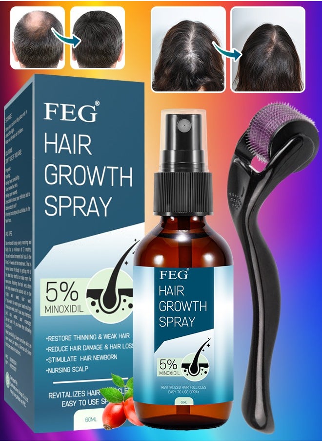 60ml Hair Growth Spray with Roller Beard Growth Oil Spray 5% Minoxidil Hair Growth Oil Spray,Hair Scalp Oil Hair Loss Treatment Oil Beard Growth Serum Spray